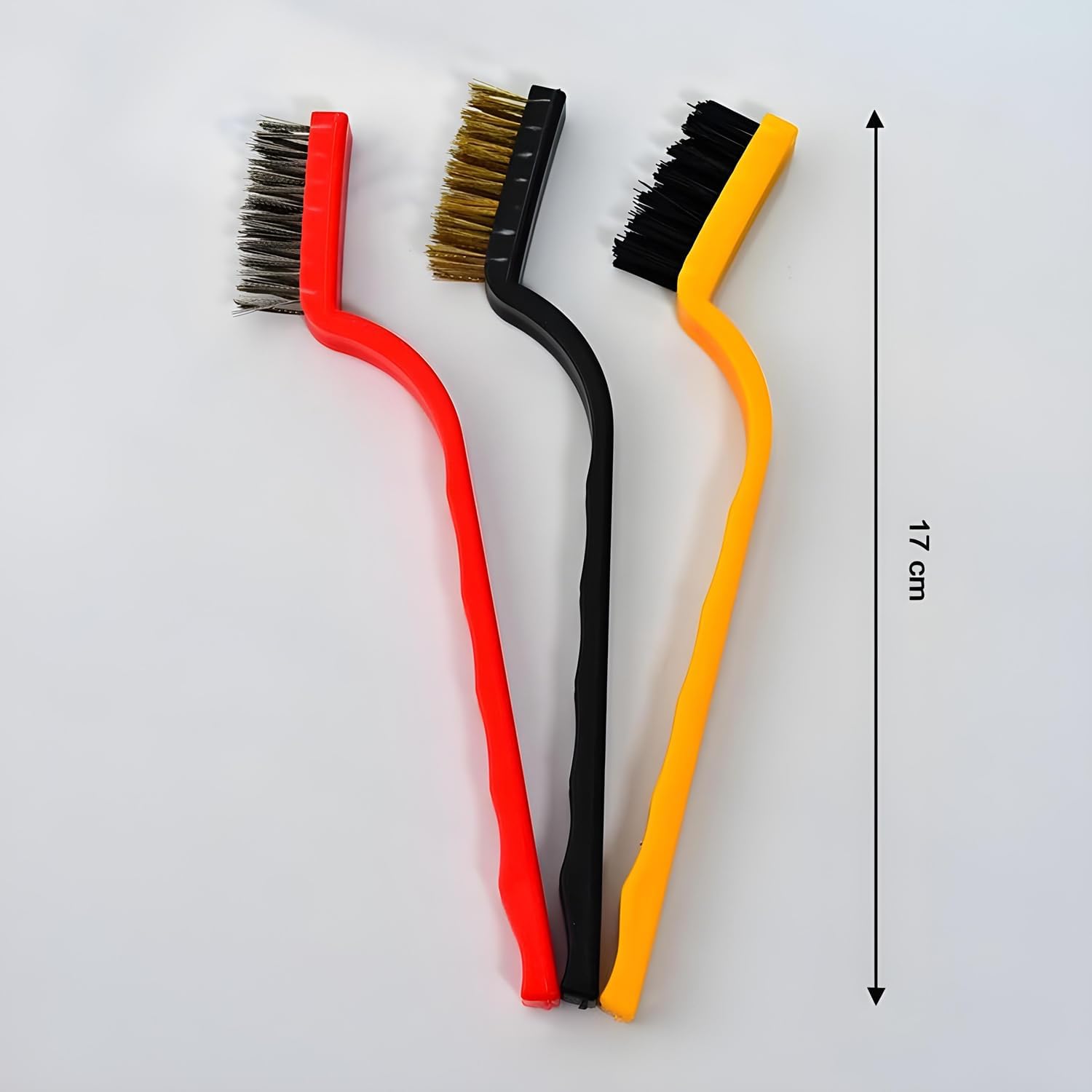 SKYVILLA Mini Wire Brush Set of 3 with Brass | Nylon & Stainless Steel Bristles | Compact and Durable Cleaning Brushes for Rust, Grease, Dirt, Paint Removal, Welding Slag, Gas Stove & Tiles 2