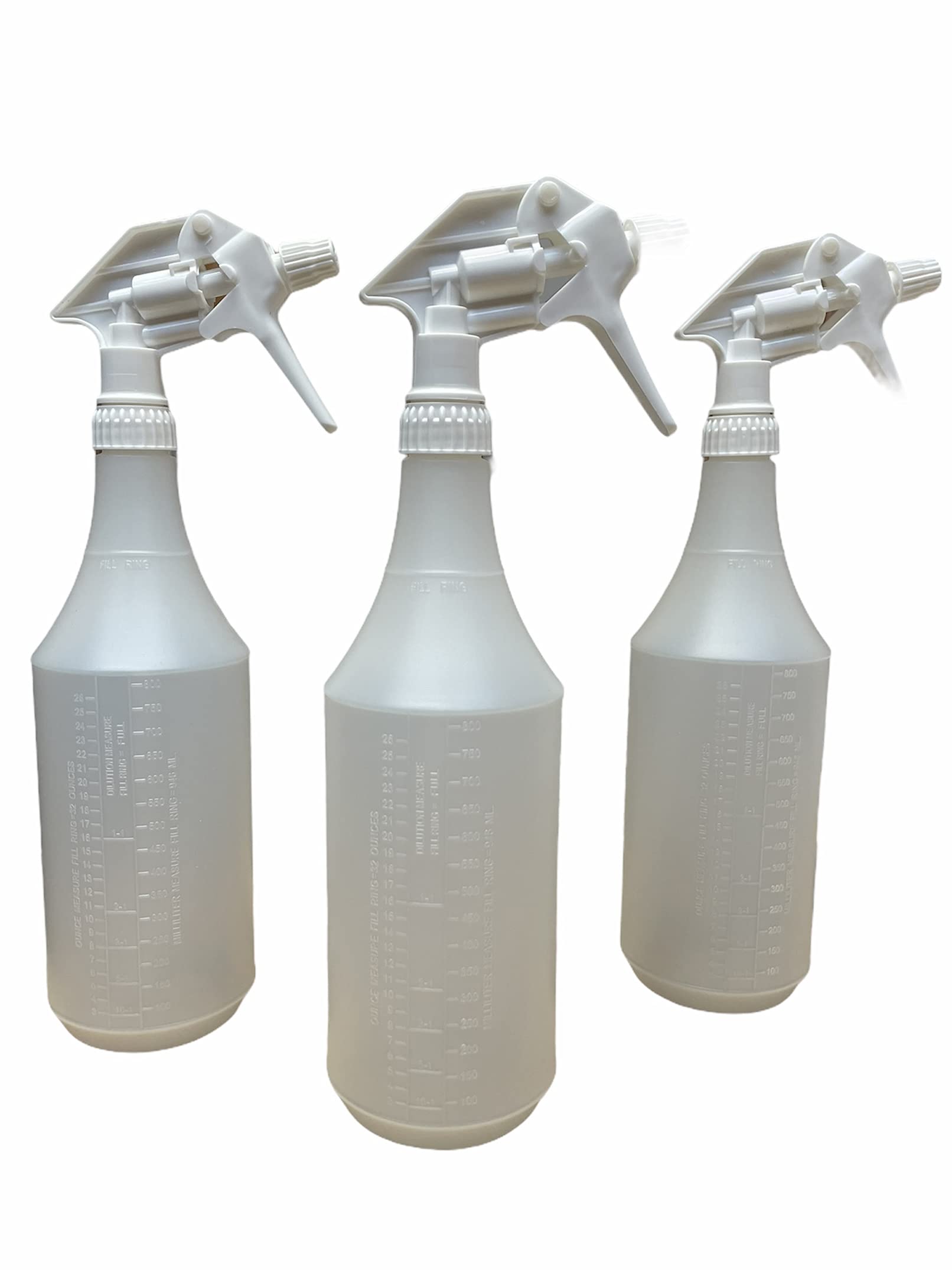 Autochem 3 pack Graduated Bottle and Spray Trigger | 973ml / 32oz. Bottle | Stream and Spray Mist Nozzle Settings | Great Universal Product
