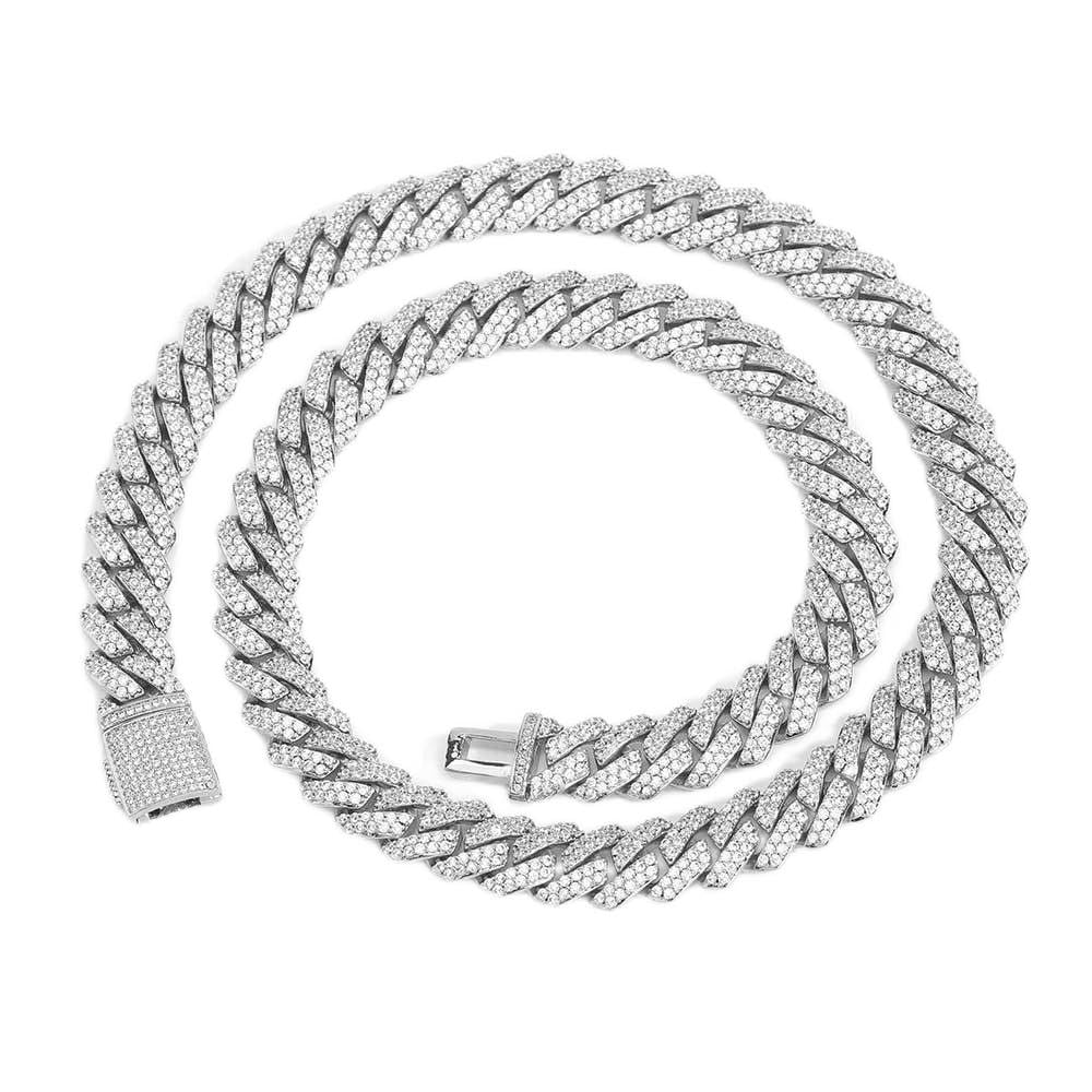 18K Platinum 15mm Cuban Chain Men's necklace Mesh necklace Hip Hop Jewelry 5A+Mosonite (20 in, White)