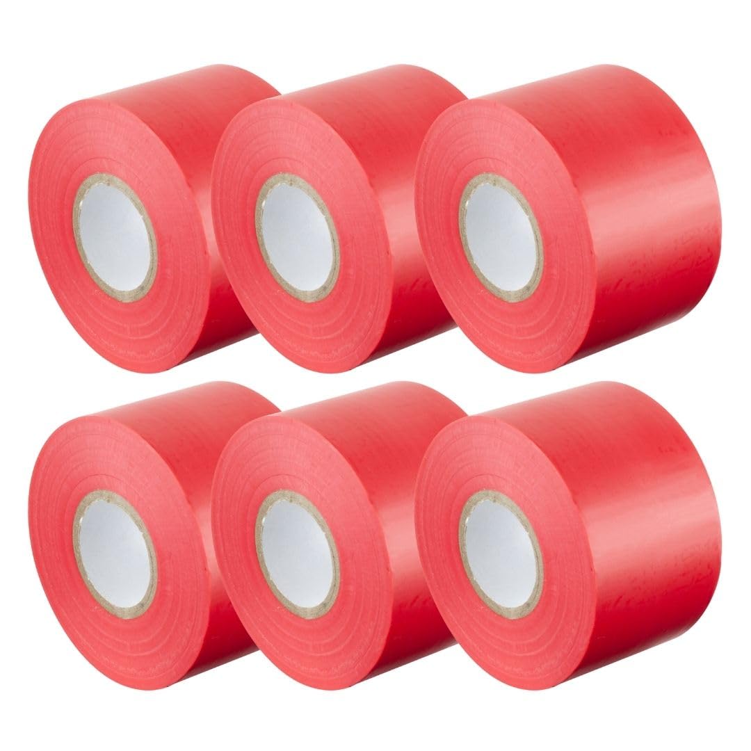Gocableties Red Wide Electrical Tape, 50mm x 33m, 2" Strong Self-Adhesive PVC Insulation Tape for Insulating, Repairing and Protecting Electrical Wires, 6 Rolls