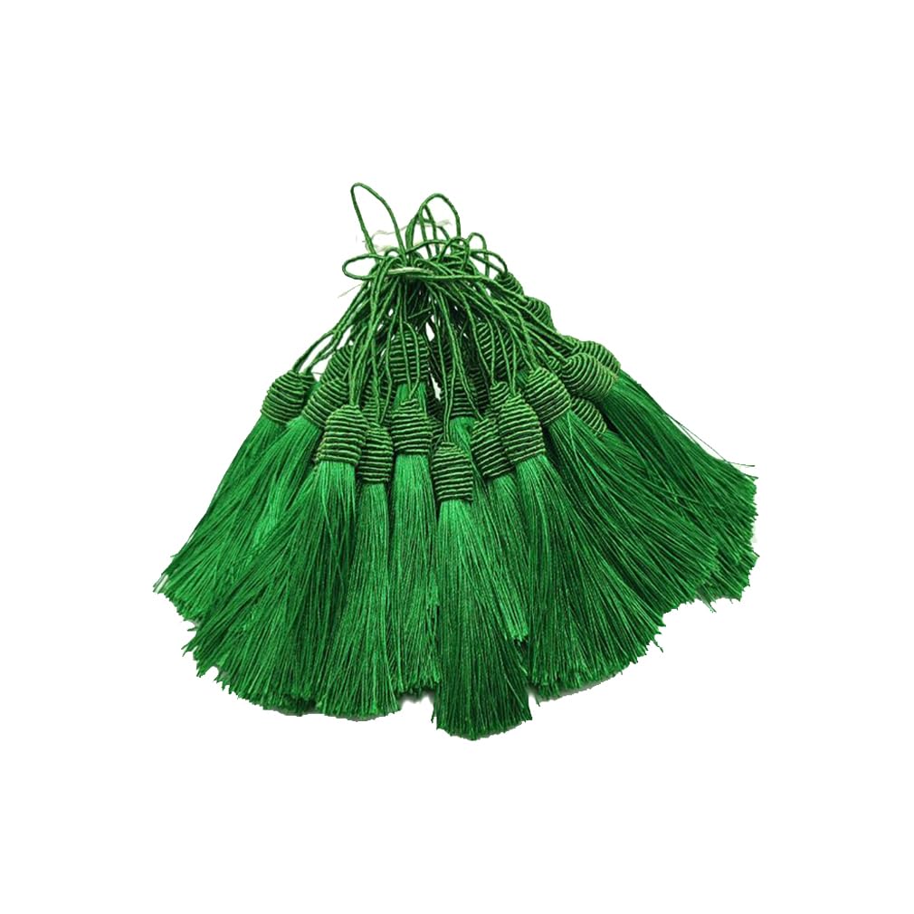 Wisafory 30pcs Tassel Silky Floss Tassels Pendant Handmade Soft Tassels Decoration Accessories for Bookmarks, Jewellery Making, Souvenir, Earring, DIY Crafts, 13 cm, Green