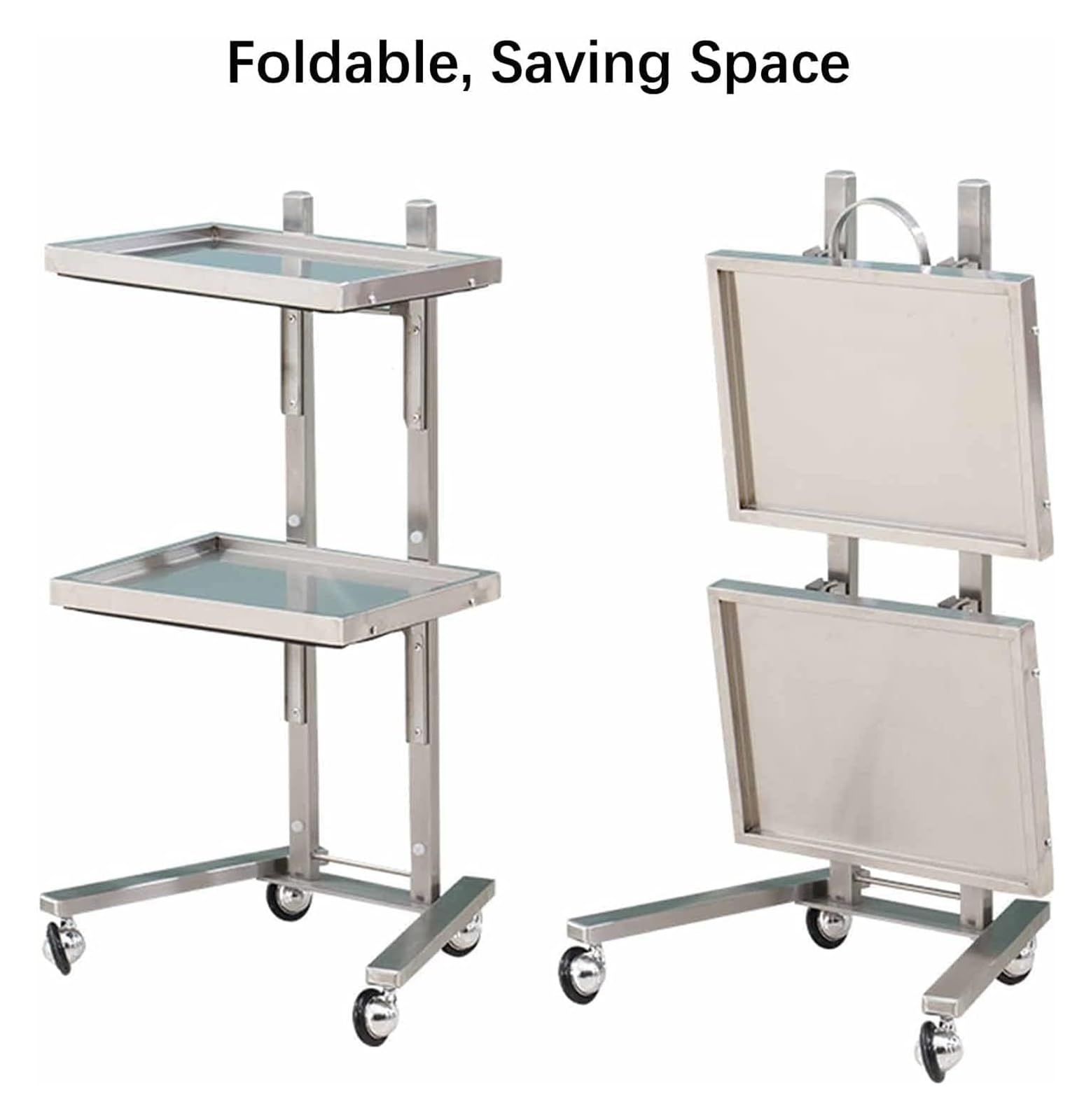 Organizador de Carro utilitario de Acero Inoxidable: Carro portátil de 2 estantes for Uso en salón, Medicina y Tatuajes con 4 Ruedas(Black)