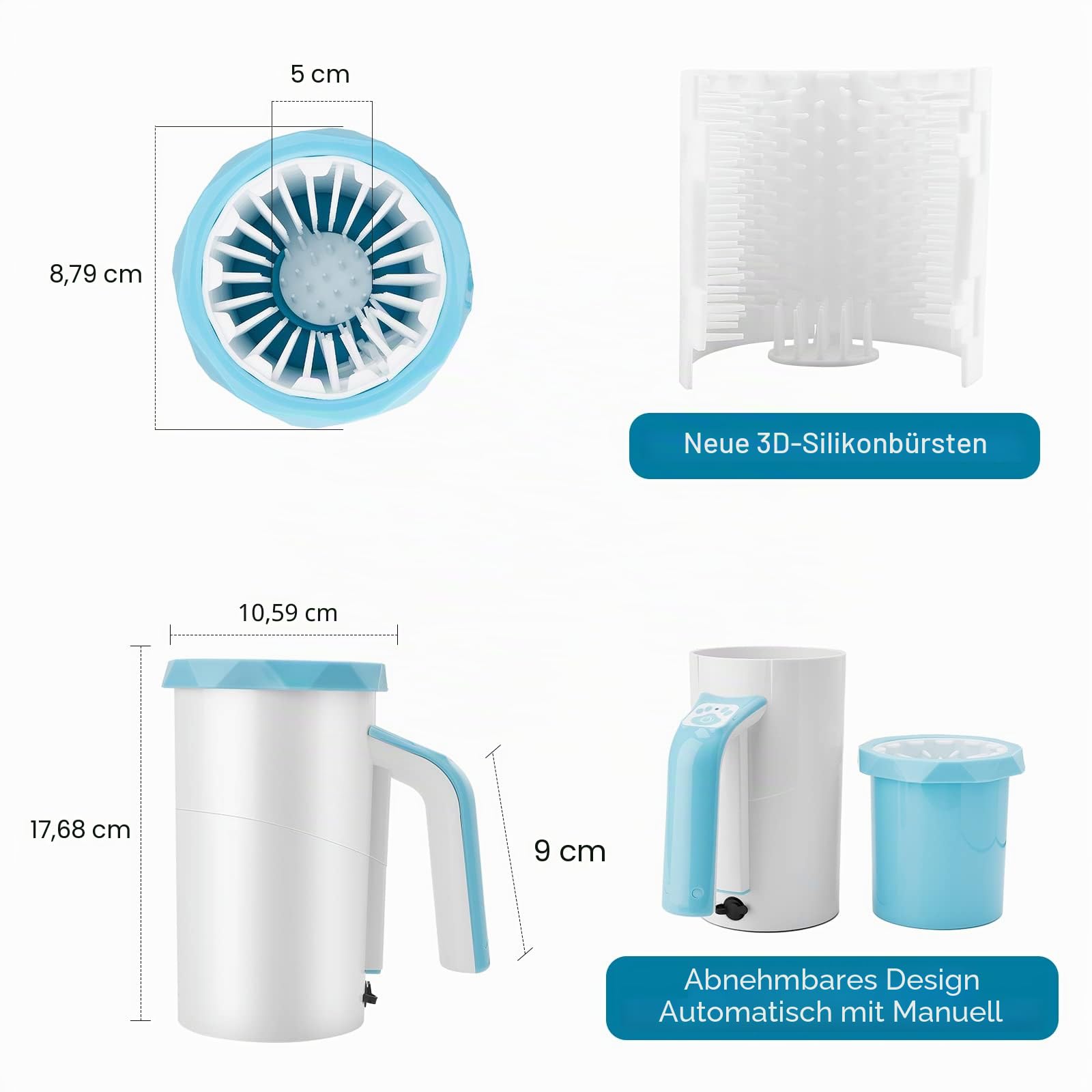 MYPIN Automatischer Hundepfotenreiniger, 7.4V Rechargeable Dog Paw Washer Cup, 2 in 1 Tragbarer Haustier Pfotenreiniger, Hundefußreiniger geeignet für große Hunde und Katzen (blau)