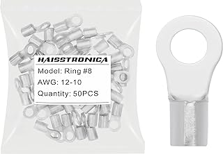 haisstronica 50pcs #8 Ring Terminals,AWG 12-10 Brazed Seam Non-Insulated Copper Wire Connectors