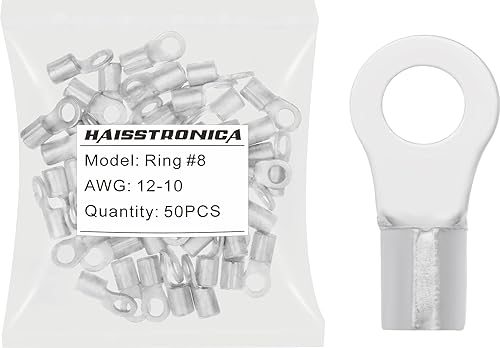 Miniatura 15 de haisstronica Conectores de Alambre No Aislados, 50 piezas de Terminales de Anillo #10, Kit de Cobre con Costura Soldada AWG 12-10
