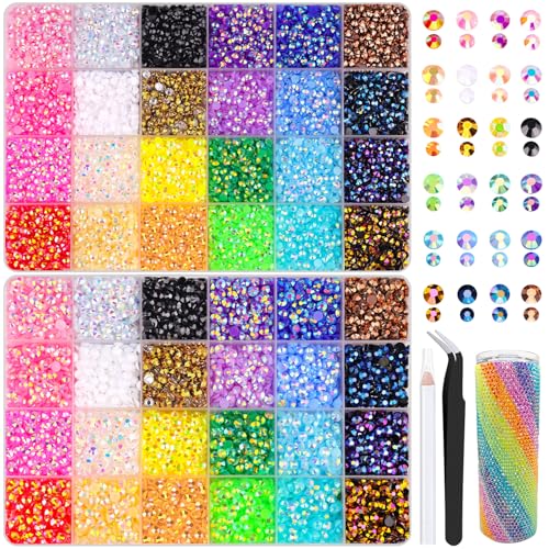Image of 2 Boxes Jelly Rhinestones for Bedazzling, 19200Pcs 4mm & 5mm Multicolor Flatback Resin Gems for Crafting, Bedazzler Kit with Tweezer for DIY Crafts Book Fabric Decor Nail Art