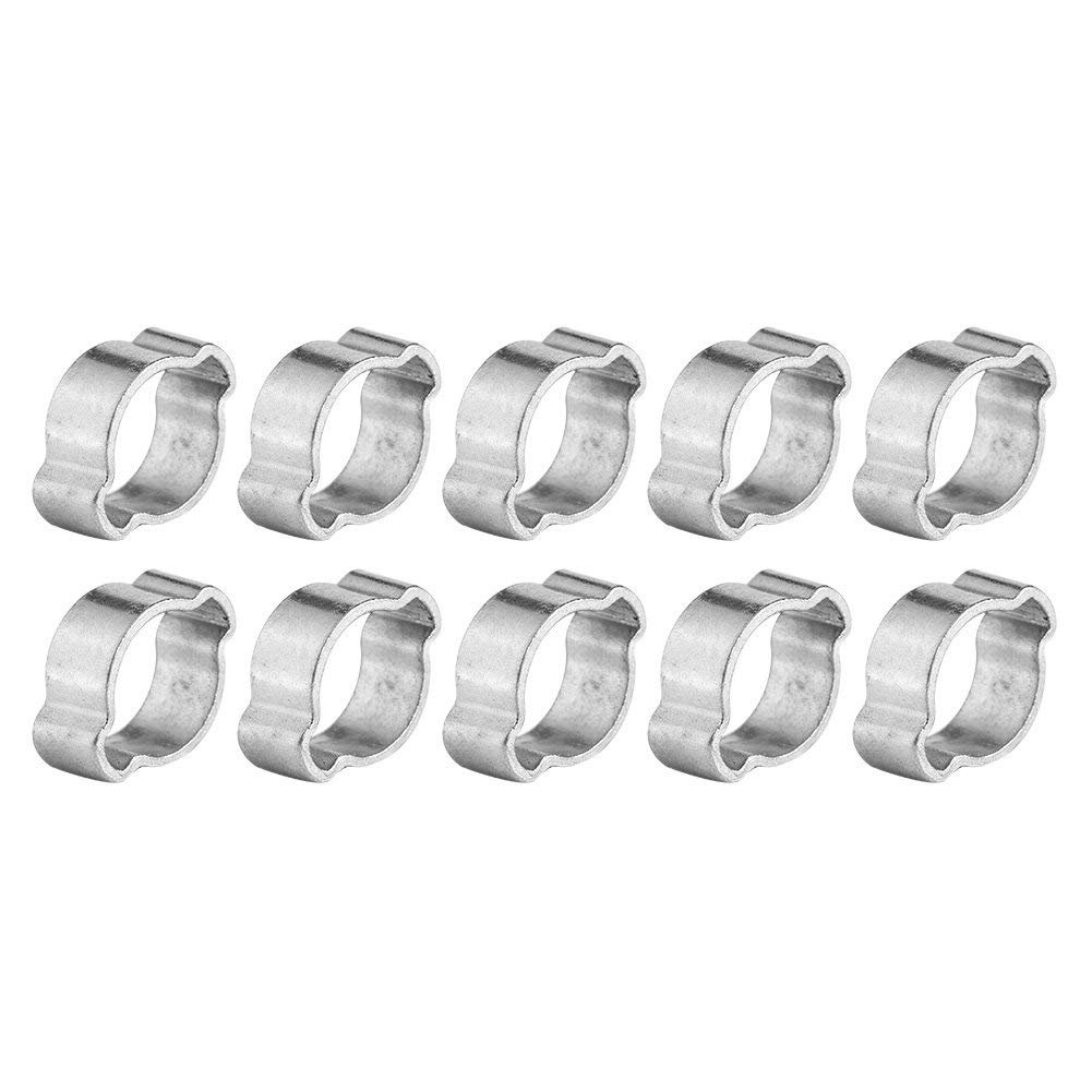Fafeicy Silver 10Pcs Hose Clips, Zinc Plated Stainless Steel Two-Ear Hose Clamp 5-23Mm For Fule Petrol Pipe Tube