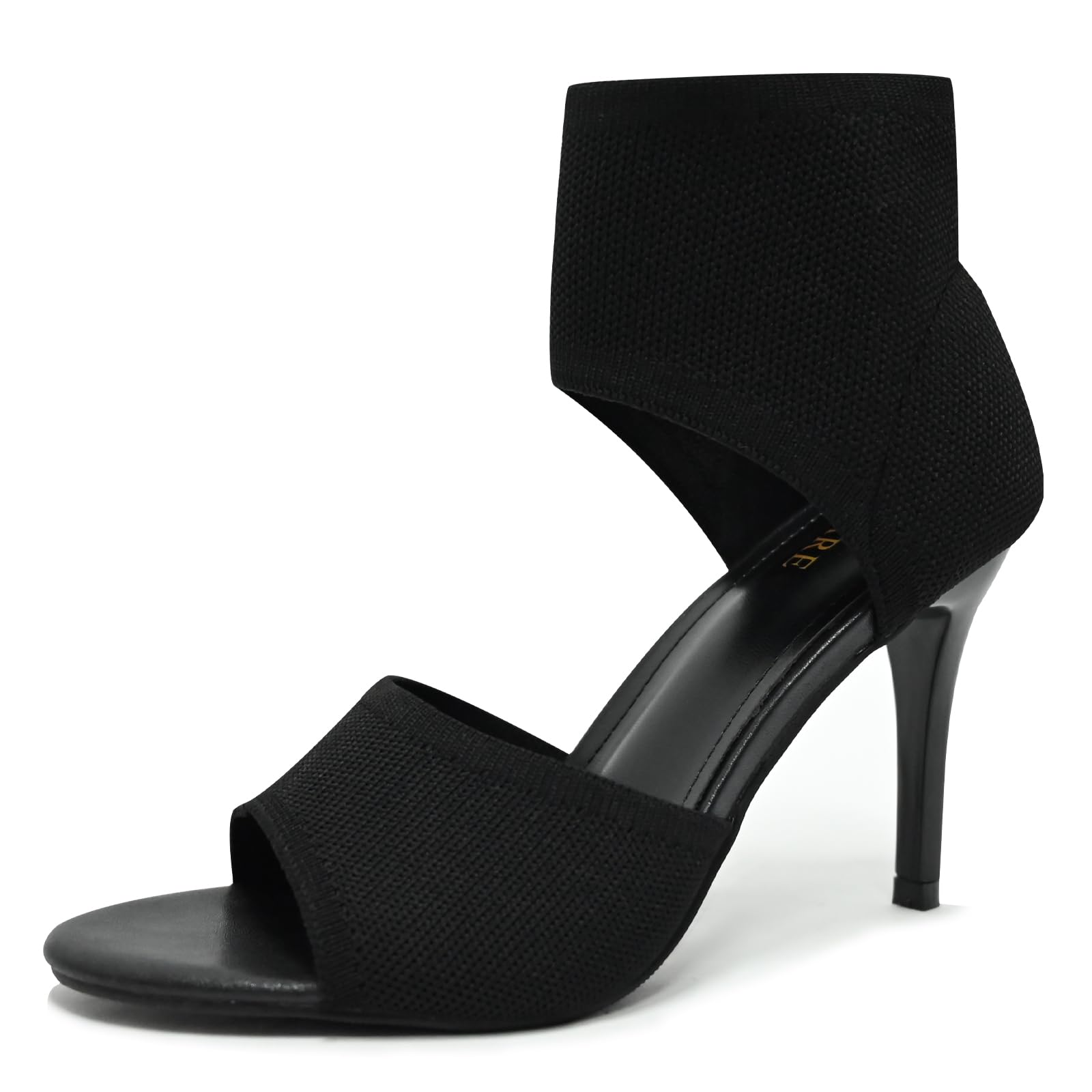 SICARE Peep Toe Heels for Women Sexy 3 Inches Stiletto Heeled Sandals for Women Open Toe Wide Stretchy Knit Heel Sandal Booties Slip On Comfortable