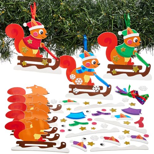 Baker Ross FN637 Kits de Decoración Navideña Ardilla Mix & Match - Pack de 8, Creativos Sets de Manualidades Navideñas para que los Niños Hagan Simpáticas Decoraciones de Ardilla