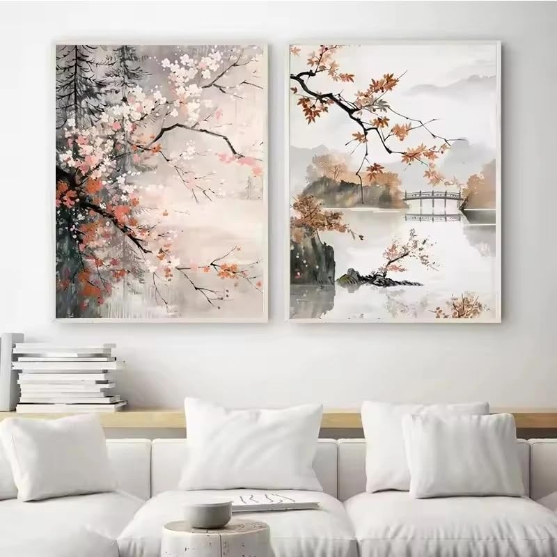 Nature morte d'oiseaux et paysage chinois sur toile pour briser la monotonie