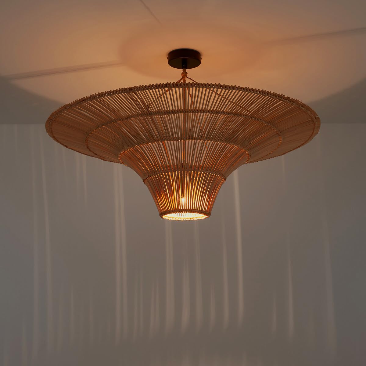 Craftflux Creation Bamboo Hanging Light for Balcony | Ratten Lamp Shade for Living Room | Cane Indoor Outdoor Light | Ceiling Hanging Light for Decoration | Style Umberella` (Dia-24 inch)-image-45