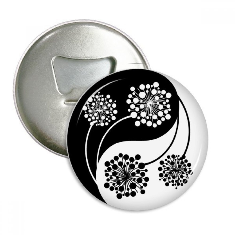 Décapsuleur aimanté bouddhisme yin-yang et 3 badges argentés