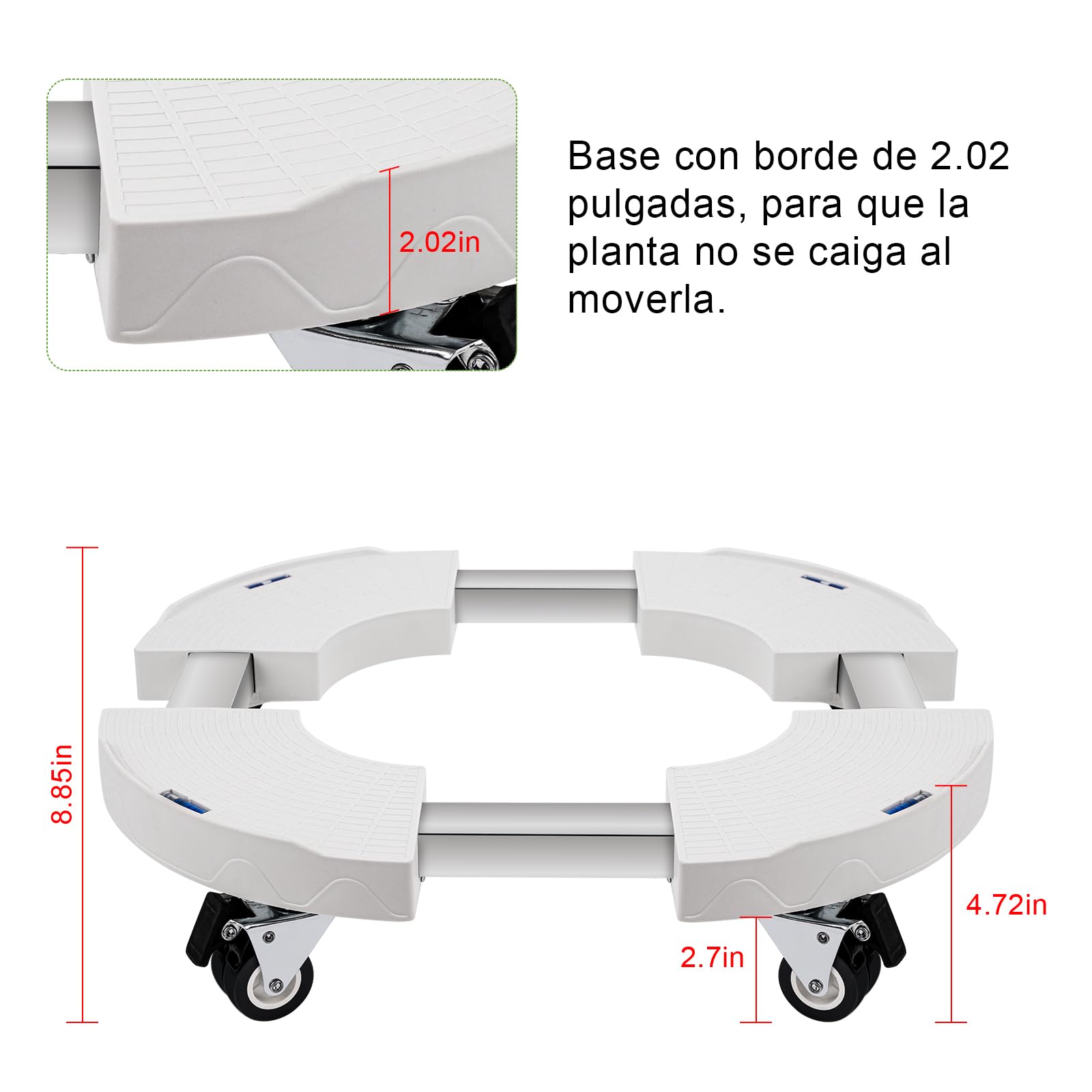 DEWEL Plataforma con Ruedas Ajustable 38.3-51.5cm Base para Planta con Ruedas Soporte para Plantas Exterior Capacidad de 200 KG Adecuado para Macetas Jardín Interior Exterior (Blanco) | Soporte para Plantas Exterior Capacidad de 200 KG Adecuado para Macet