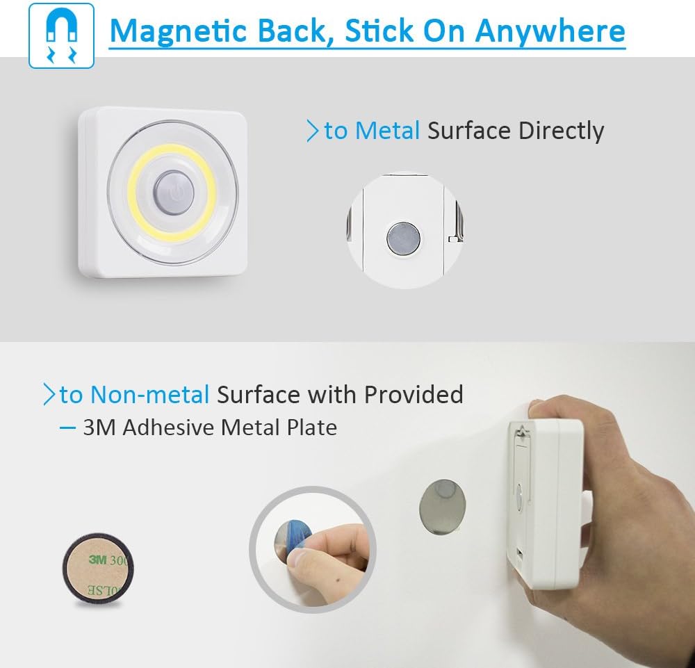 VIBELITE Tap Light, Closet light, Touch Battery-Powered LED Night Light, Magnet Stick-on Anywhere Stair light, Safe Lights for Hallway, Bedroom, Cabinets, etc. (White - Pack of 4)