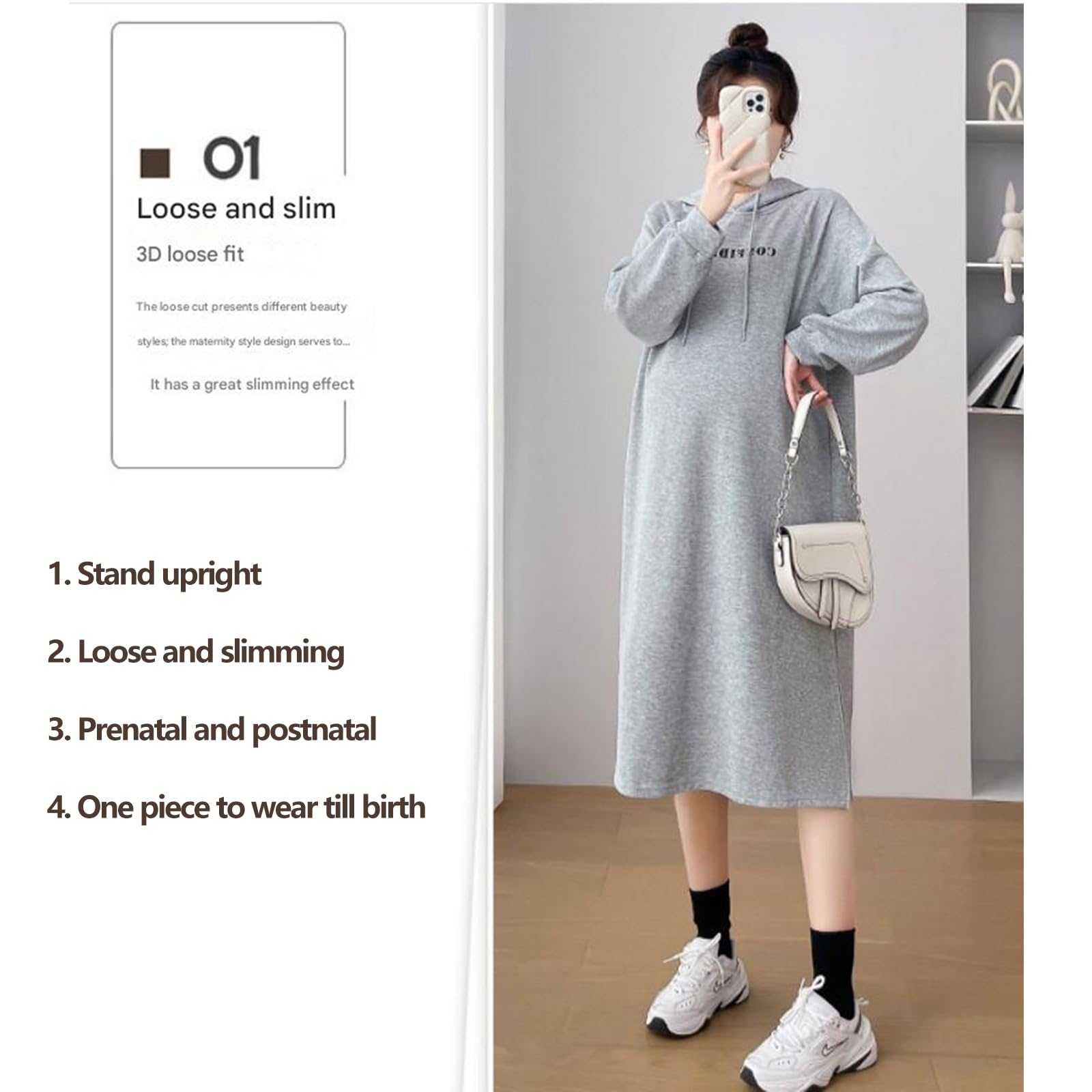 Comfort Focused - Suéter de maternidad con capucha para embarazo, algodón, con forro polar, suave, para invierno, otoño, todo el día, vestido de maternidad al aire libre