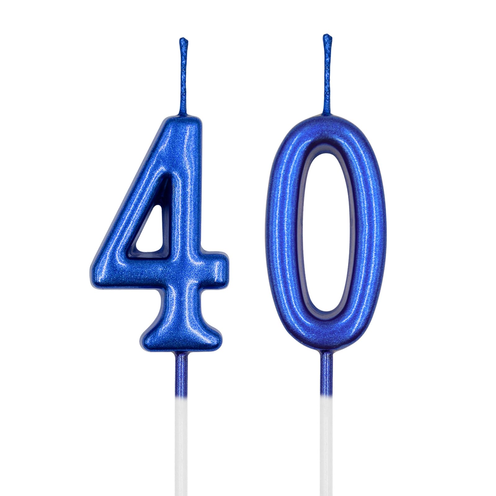 40th Birthday Candles, Blue Number 40 Candle for Cake, Happy Birthday Cake Topper Decoration for Birthday Anniversary Celebration Party Supplies
