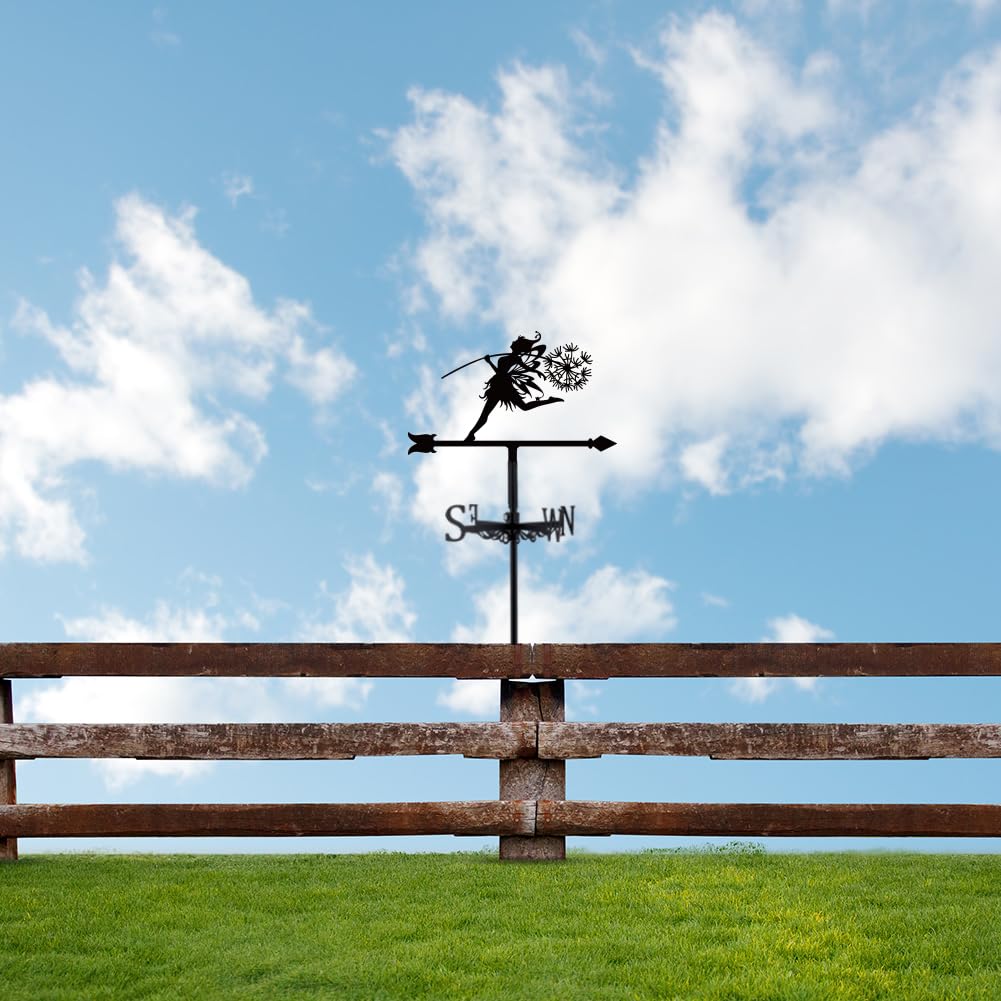 SUPERDANT Wetterhahn Mit Feen Löwenzahn Windrichtungsanzeiger Aus Feen Metall Wetterfahne Dekorative Windrichtungsschilder Wetterfahnen Für Dach Bauernhaus Garten Rasen Dachdekoration
