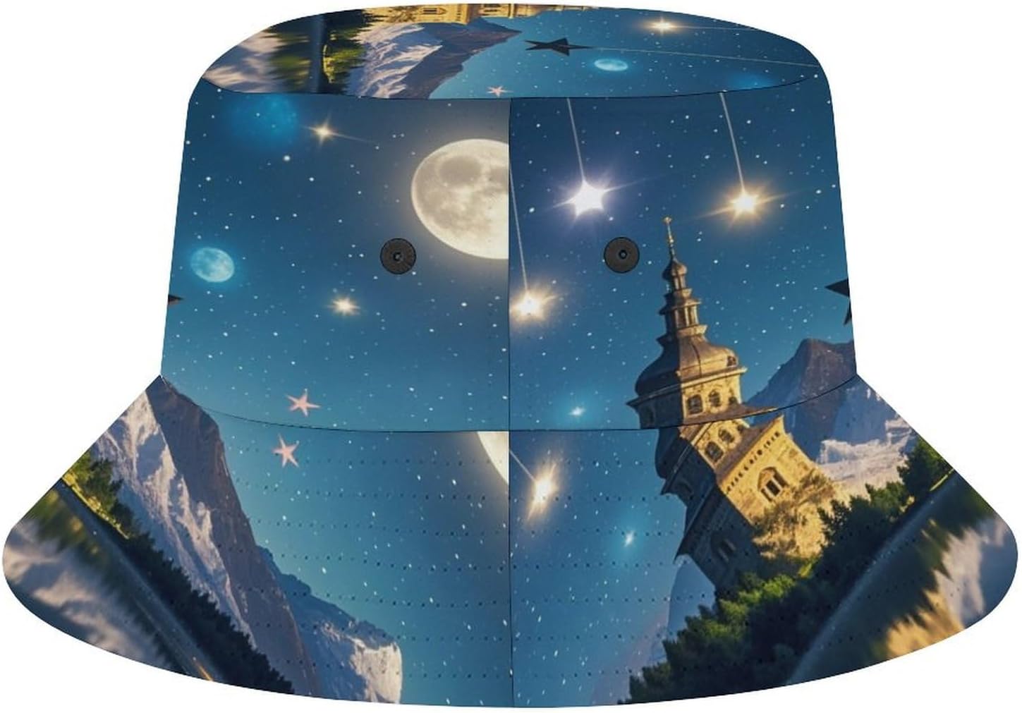 Bucket Hat for Women Men Cotton Sun Hats Nightsky Hanging Moon Stars Beach Fisherman Hat Summer for Protection