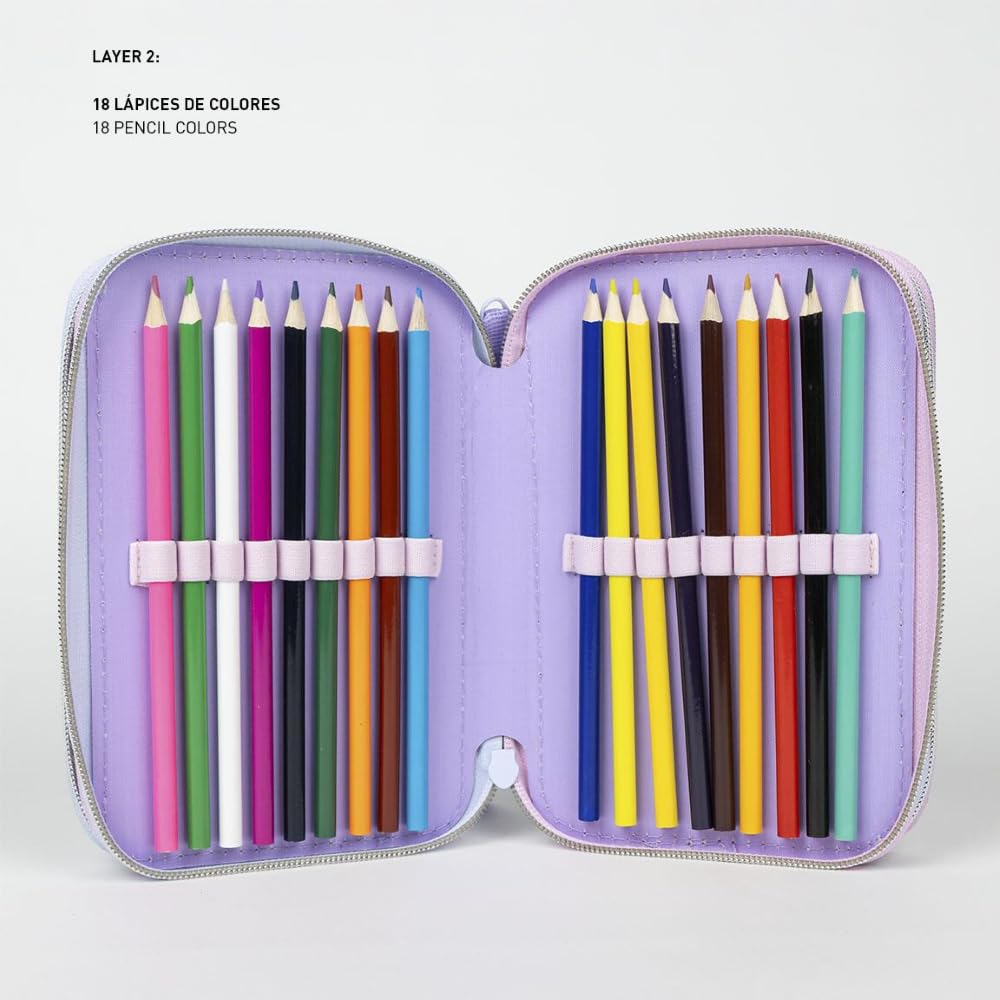 Astuccio multiscomparto Stitch e Angel Disney astuccio 3 zip per la scuola completo 44 pezzi penne matite colori pennarelli