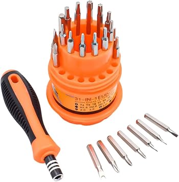 31-in-1 Precision Screwdriver Set with for TORX, Hex, for PHILLIPS, Flat, Triangle, and Specialty Bits, 45# Steel Construction, Storage Box, for Home, Office, Workshop, Garage, and