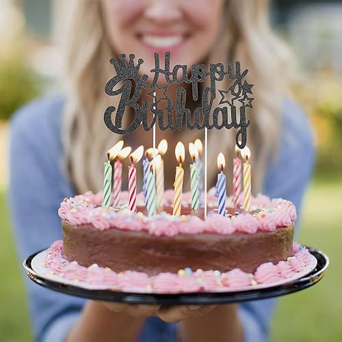 Miniatura 2 de Decoración para tartas de feliz cumpleaños, carteles de feliz cumpleaños, decoraciones de cumpleaños negras, decoración de pastel de feliz