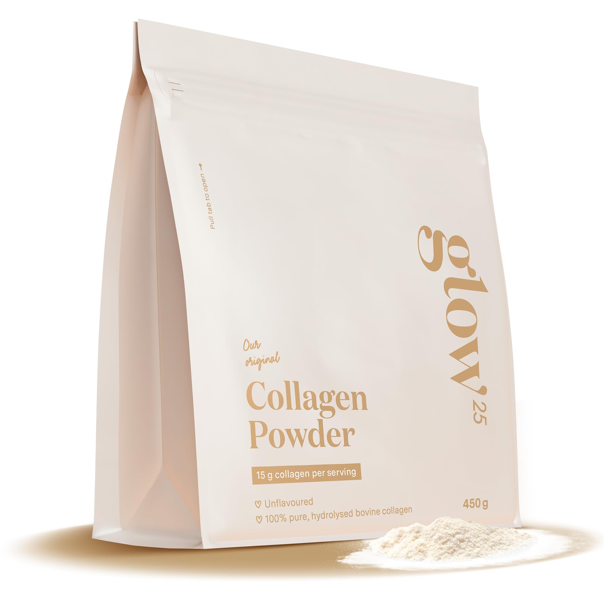 Collagene en poudre Glow25® [450g] – L'Original – Collagène premium hydrolysé pur – Peptides de type 1 et 3 – Haute Solubilité – Goût neutre – Collagène naturel – Collagen