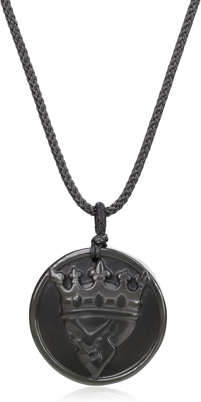 COAIBlack Obsidian Stone Crystal Skull Necklace