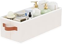 Vista 1 de Contenedor de almacenamiento, cesta plegable de lino para ropa, contenedor de almacenamiento con asas dobles para dormitorio, beige, 15 x 6 x 5