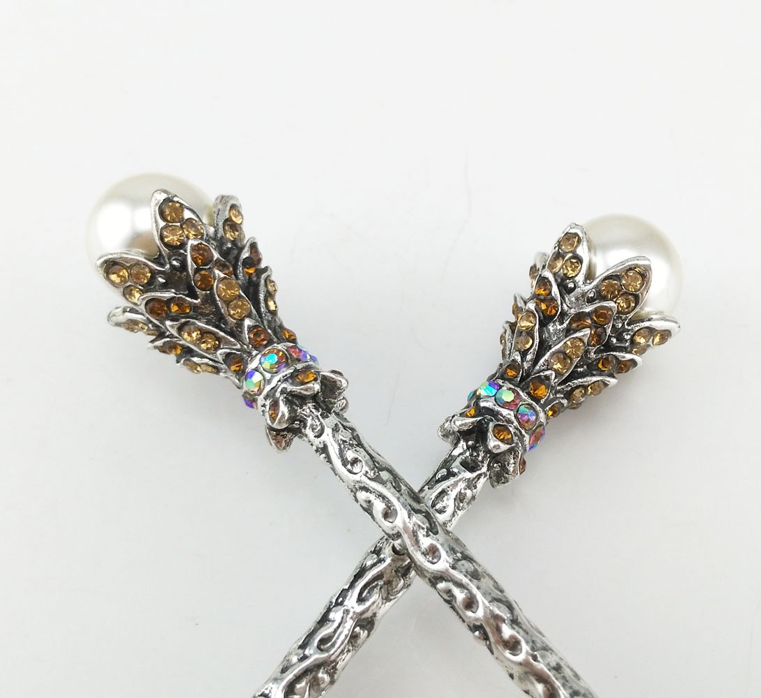 Amazon.com: yueton Pack of 2 Vintage Rhinestone Pearl Hair  display picture 3