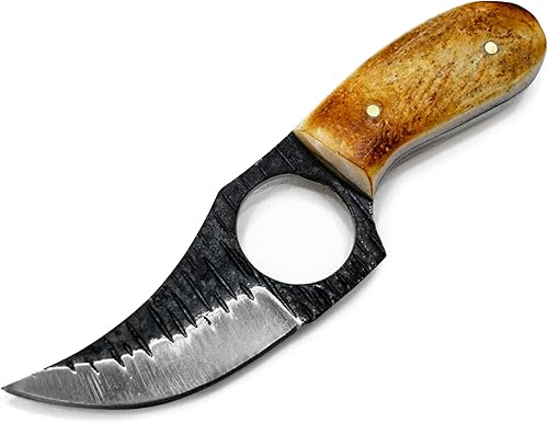 Miniatura 4 de Titan International Knives Cuchillo pequeño con mango de hueso quemado, hoja fija, perfecto EDC para caza y campamento al aire libre, incluye funda
