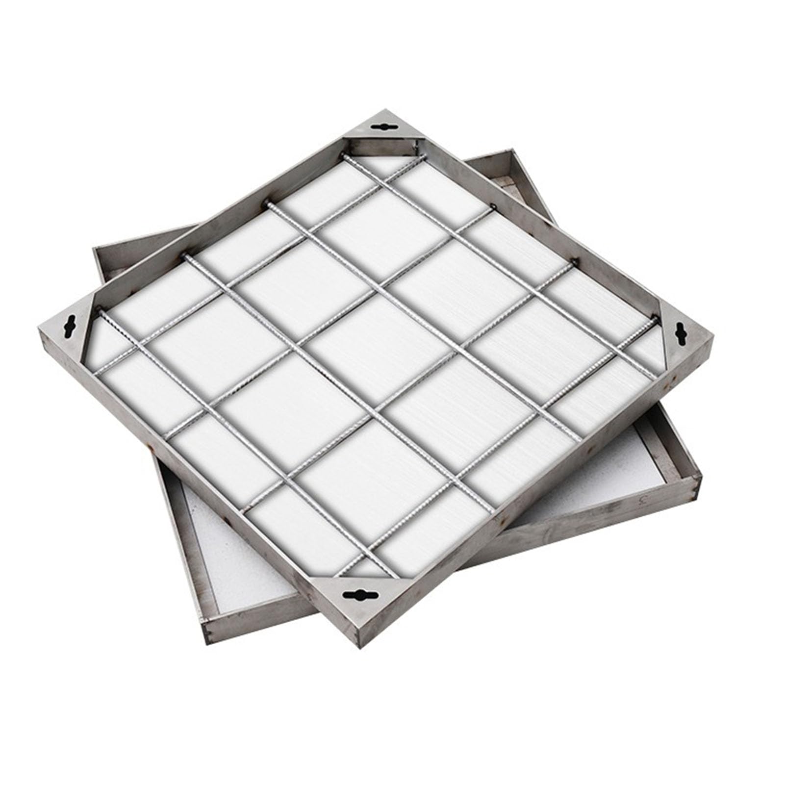 Rejillas De Cubierta de Alcantarillado Coladores de Drenaje, Marco Y Tapa De Registro De Acero Inoxidable，cubierta Invisible Para Cuenca Aguas Residuales,tapa Cuadrada Para Tanque Séptico Con Base
