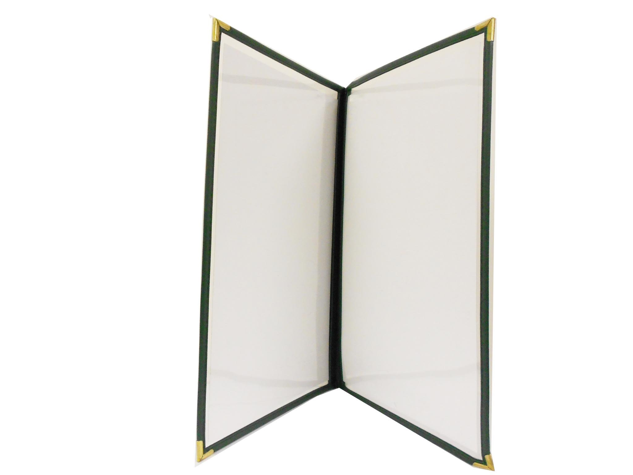 Restaurant Clear Menu Cover 8.5 x 14 With 2 Panels 4 Views - Vinyl Edge Trim In Green - Sold By Case (10 Pcs)