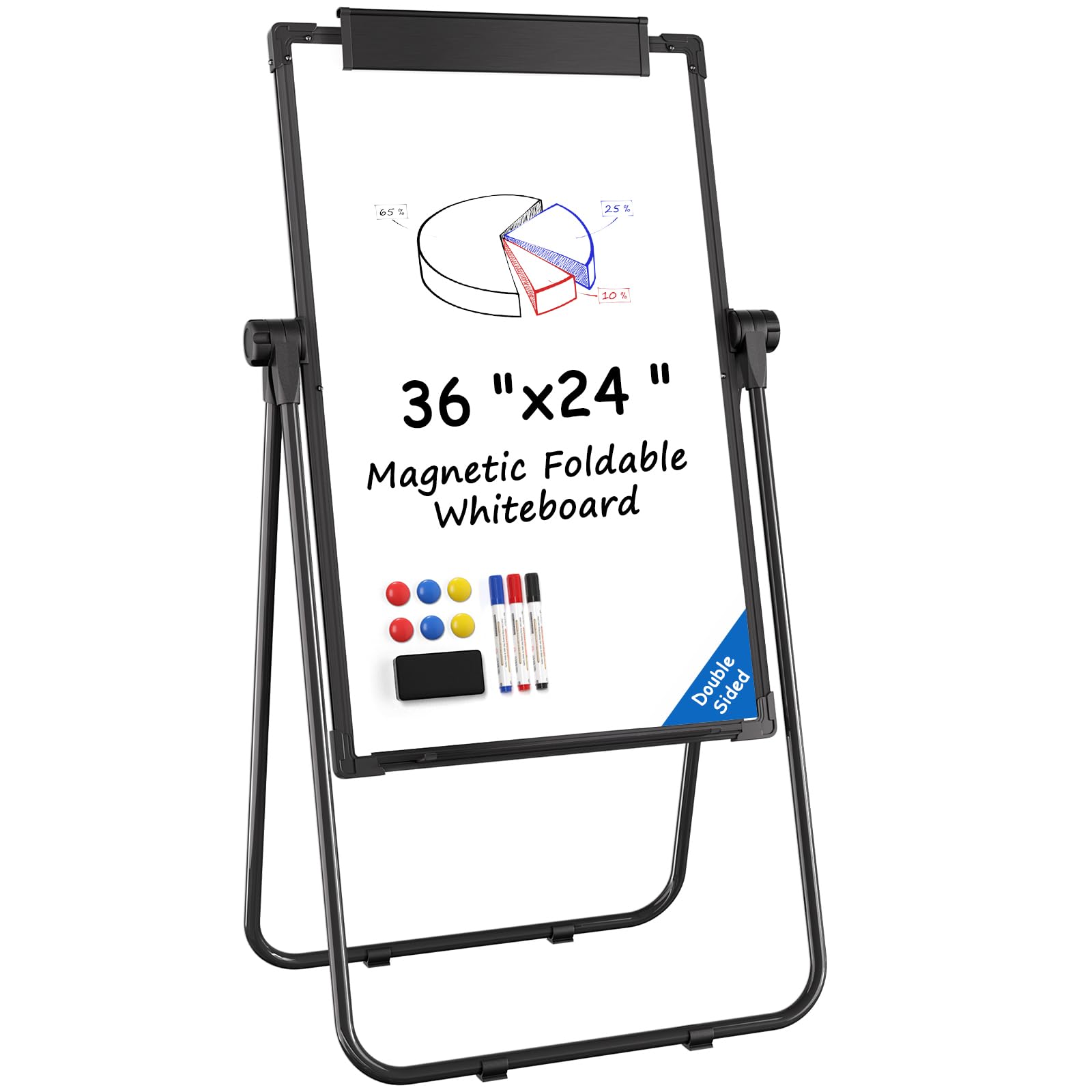 MaxGear Large Easel Whiteboard with Stand, 36" x 24" Double-Sided Dry Erase Board Flip Chart, Height Adjustable,Foldable, Portable for Home Office