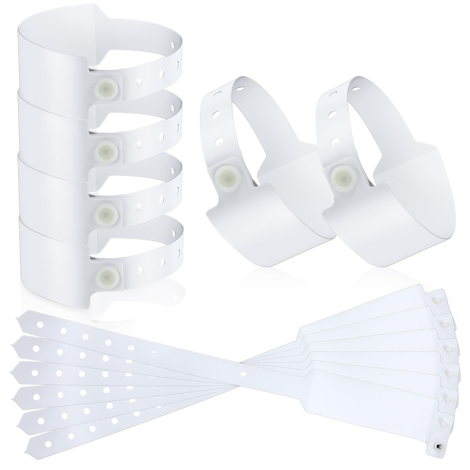100pcs White Vinyl Wristbands for Events, Hospital Identification Bands,Waterproof Adjustable Medical Wristband – Secure Snap Prevents Reuse for