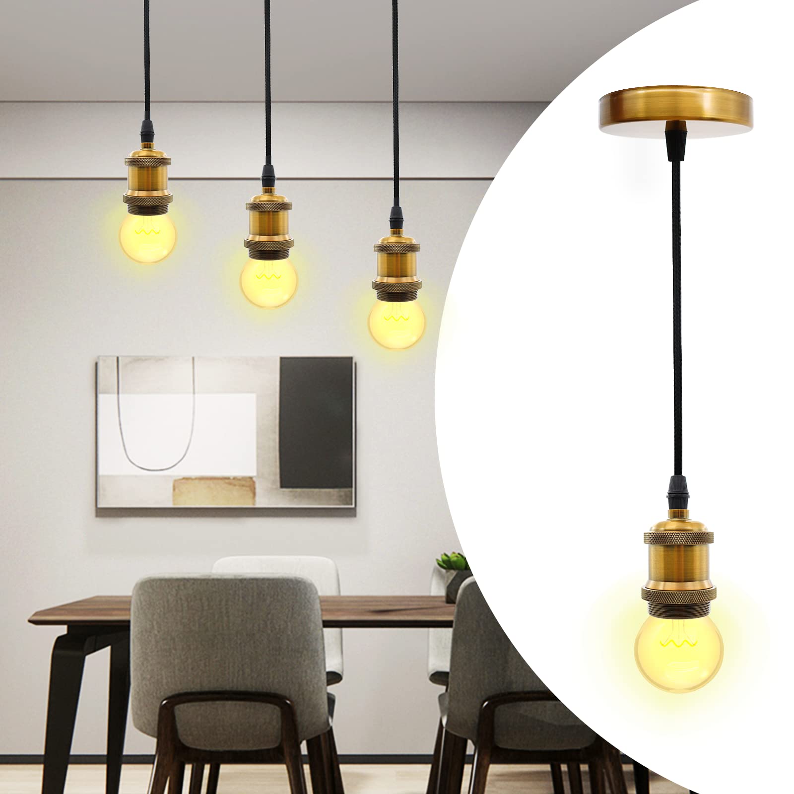 2 Pcs Lampade a Sospensione E27 in Metallo Portalampada con 100CM Cavo Portalampada Compatibile con Paralume Applica a Lampadario a Sospensione da Plafoniera per Cameretta Cucina Salotto (C)