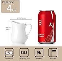 Vista 3 de Gurygo Paquete de 4 cremas blancas clásicas de 4 onzas con asa, juego de jarras pequeñas de cerámica para leche, jarra de leche pequeña de porcelana