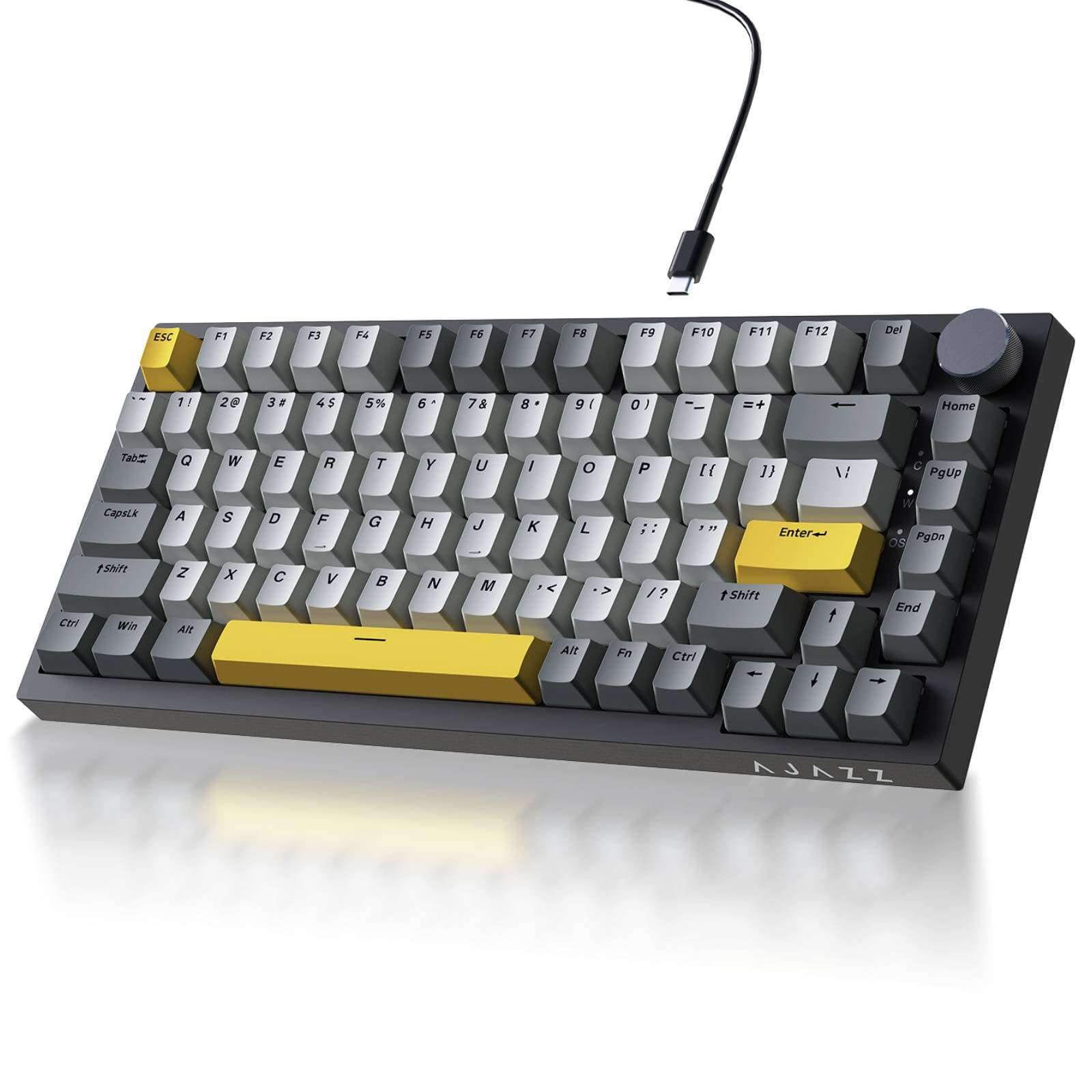 Ajazz AK820 75% Wired Gasket Mechanical Gaming Keyboard with Volume Knob - South Facing LED - PBT Keycaps - Programmable RGB Hot Swap Keyboard