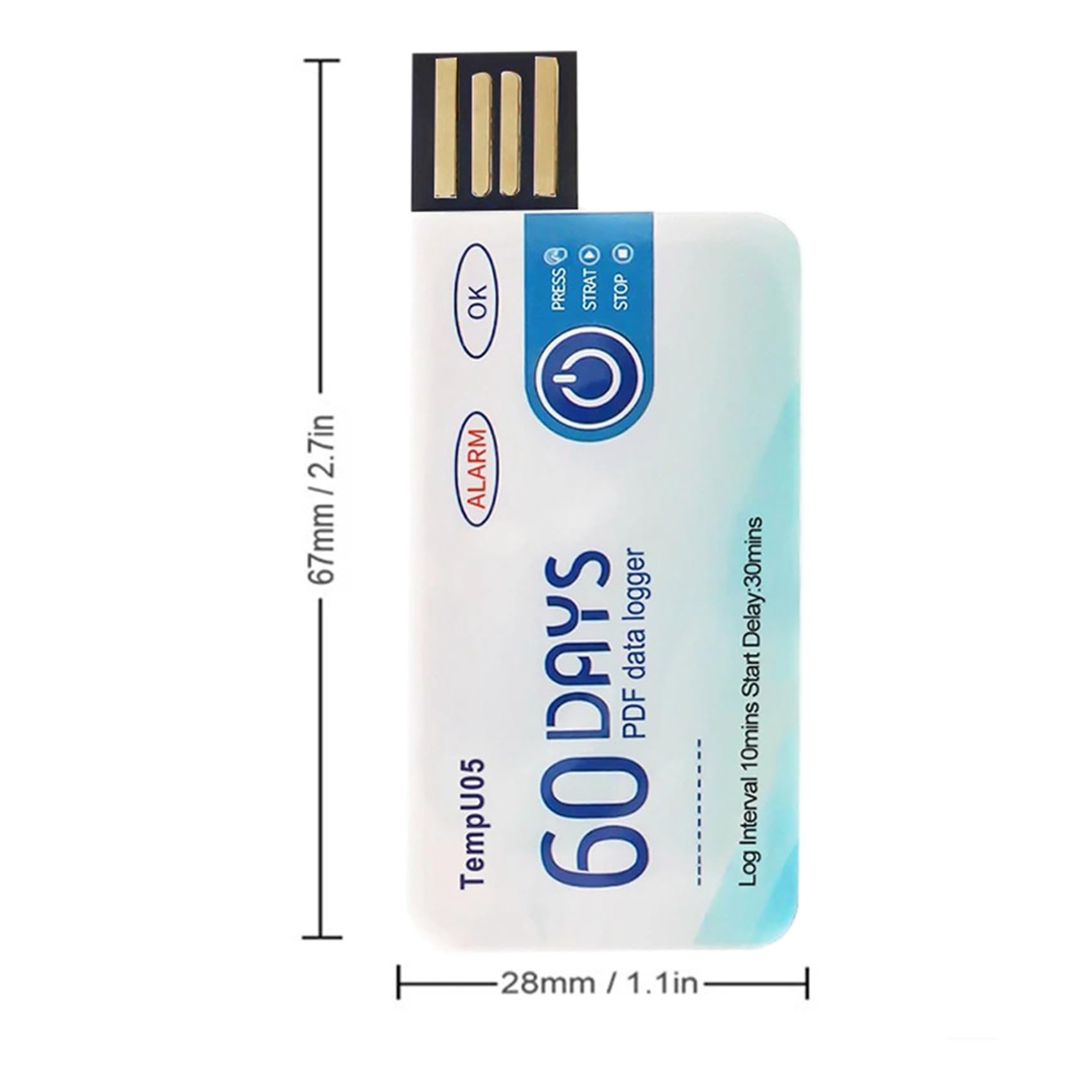 TempU05 - Registrador de datos de temperatura (5 unidades, 60 unidades, PDF, USB)