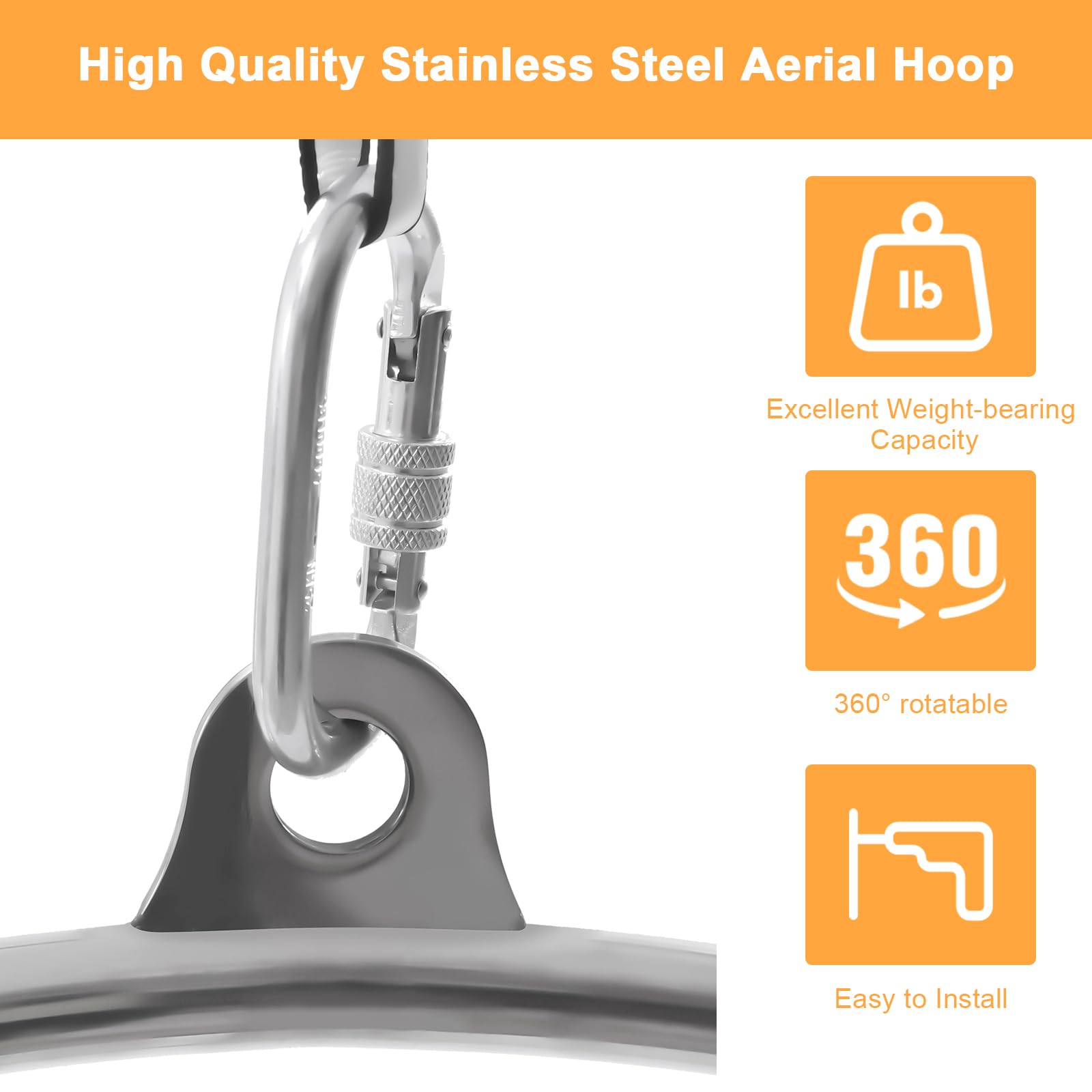 TTONSUE Aerial Hoop, Hoop Set Stainless 85cm Single Point Hoops Circus for Beginners Professionals, Aerial Ring Kit with Rigging Carry Bag, Aerial Yoga Equipment, Will 280 LBS