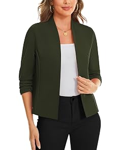 MINTLIMIT Womens Collarless Blazer Ruched 3 4 Sleeve Open Front Business Work Office Jacket Blazers