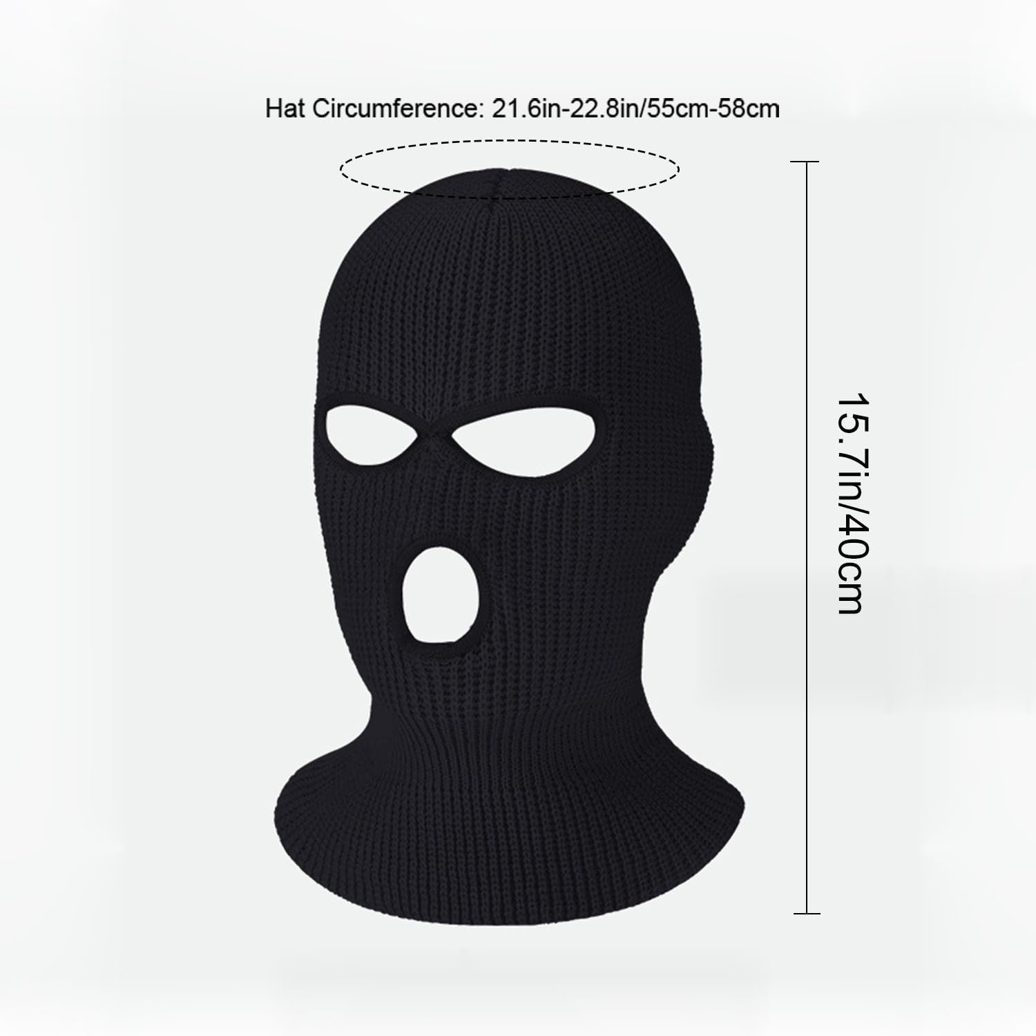 3 Hole Winter Mask, Full Face Cover Ski Mask, Thermal Winter Warm Knit Beanie Balaclava for Men, Black, One Size - Image 5