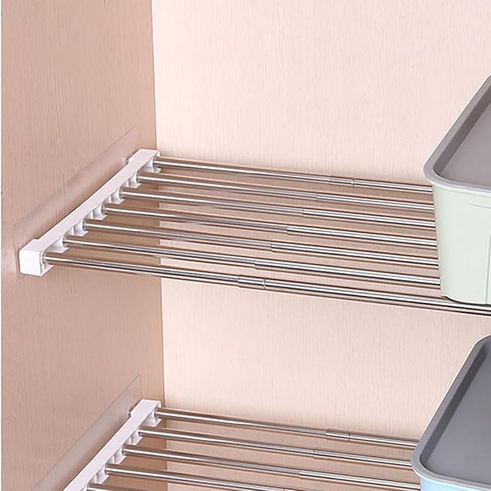 Closet Tension Shelf DIY Divider Metal Expandable Rod Adjustable Closet Shelves Organizer Scalable Layered Separators for Cabinet Storage Locker Clothes (16.5'' Wide,29.5''-51.2'' Long)