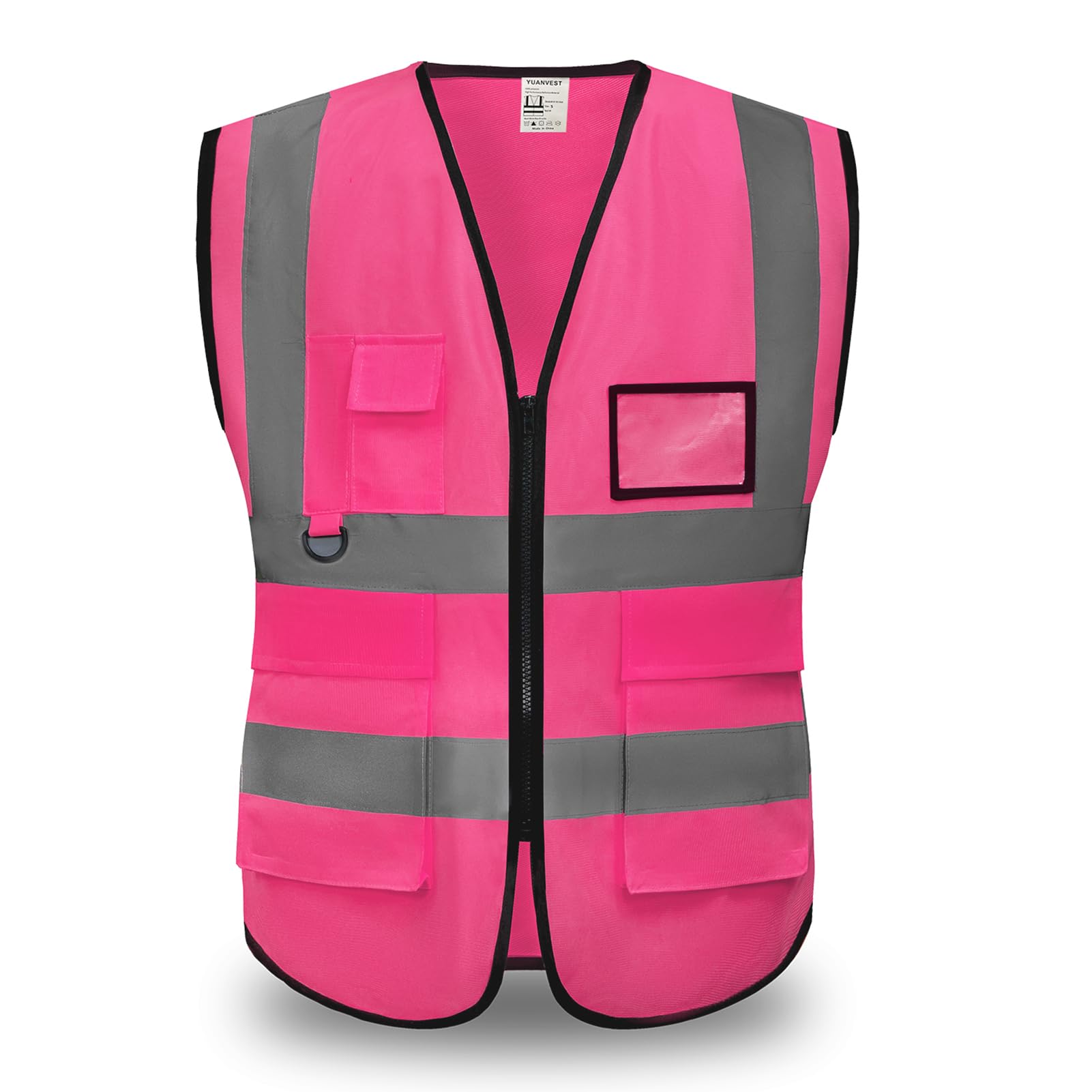 Hi Vis Vests for Men Women 5 Pockets,High Visibility Reflective Safety Security Vest,2-inch Reflective Strip High Visibility Vest,Meets ANSI/ISEA Standards (Pink-Cloth