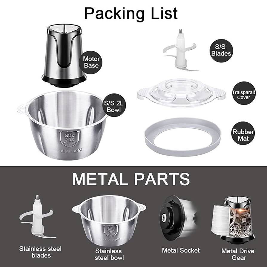 2L Food Processor and Blender, Food Chopper, Stainless Steel Bowl, 300W 2  Speed, for Meat/Vegetables/Fruits/Nuts/Egg/Onion : Amazon.ca: Home