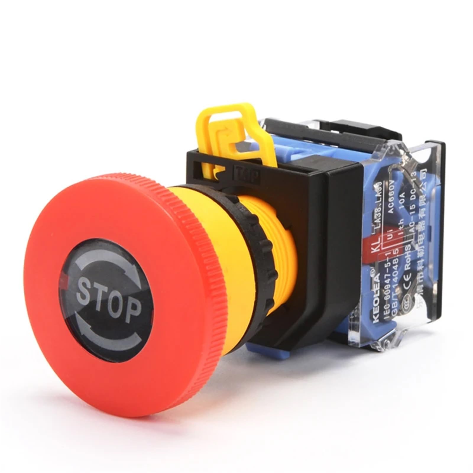 1 Uds LA38-11ZS autobloqueo 22mm botón de encendido de emergencia interruptor de botón de parada de emergencia con cabeza de seta(Compatible,1NO 1NC)