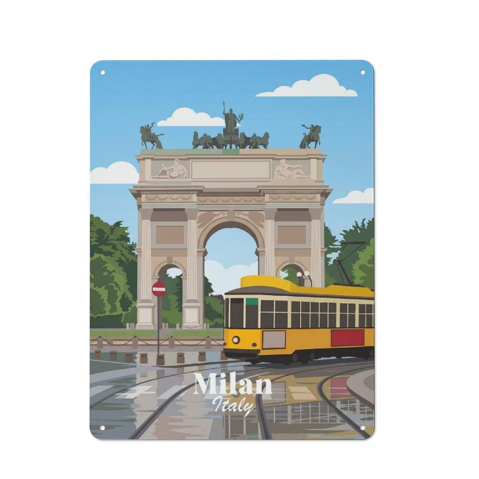Junmoney Style-2 Retro Metal Plaque 40X30cm Featuring Milan Italy For Workshop Wall, For Metal Sign Collectors, For Garage And Workshop Walls