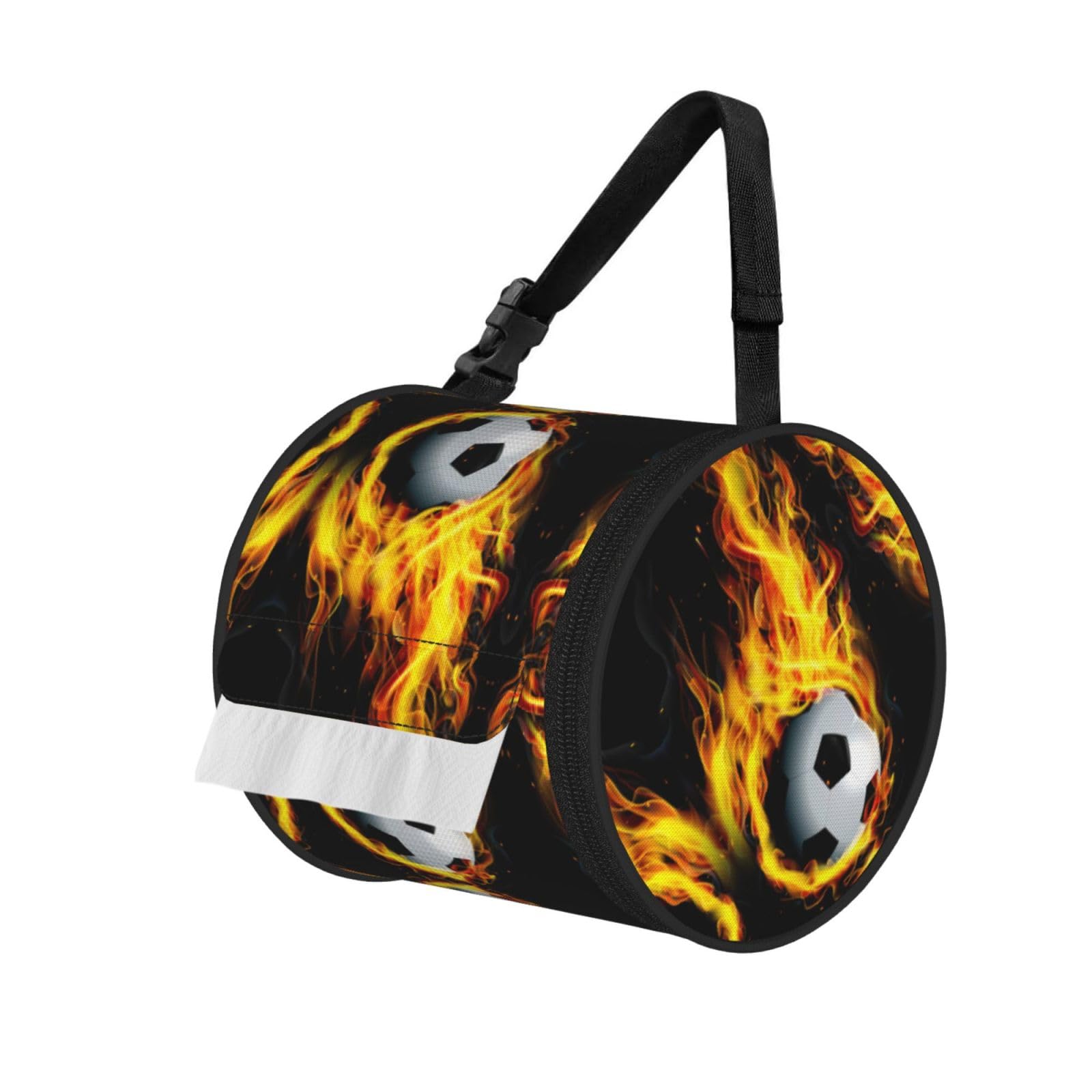 Soccer flame Printed Hanging Tissue Organizer, Smooth Zipper Oxford Cloth Roll Holder for RV Bathroom Desk