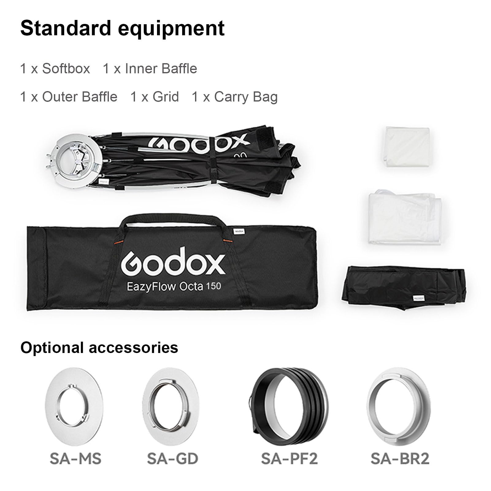 Godox EazyFlow Octa 150 cm Scatola morbida ottagonale pieghevole con diffusori, griglia
