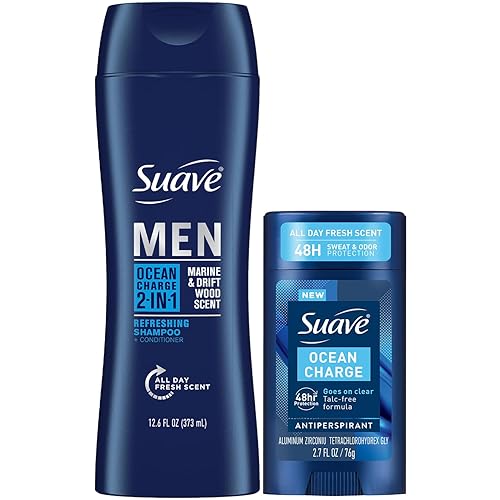 Suave + Champú y acondicionador 2 en 1 para hombre, Ocean Charge + desodorante antitranspirante para hombres, Ocean Charge, protección contra el
