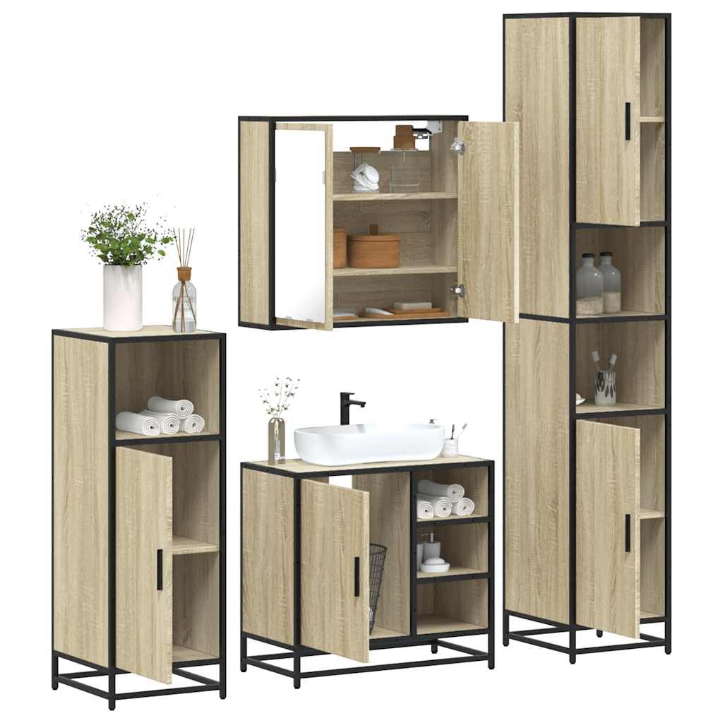 Lot de 4 meubles de salle de bain en chêne Sonoma avec structure en